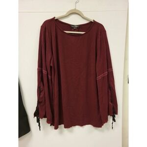 Suzanne Betro Womens Blouse 2X Long Sleeve Top‎ Burgundy Lace Up Detail Shirt